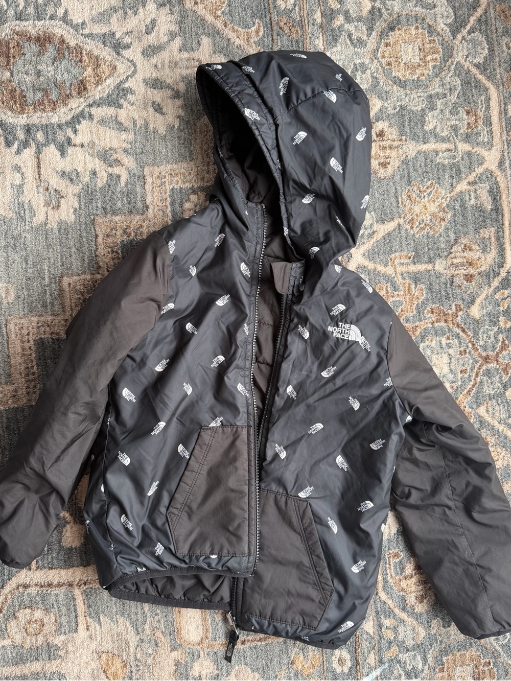 The North Face Kids Black Hooded Puffer Jacket with Logo Print